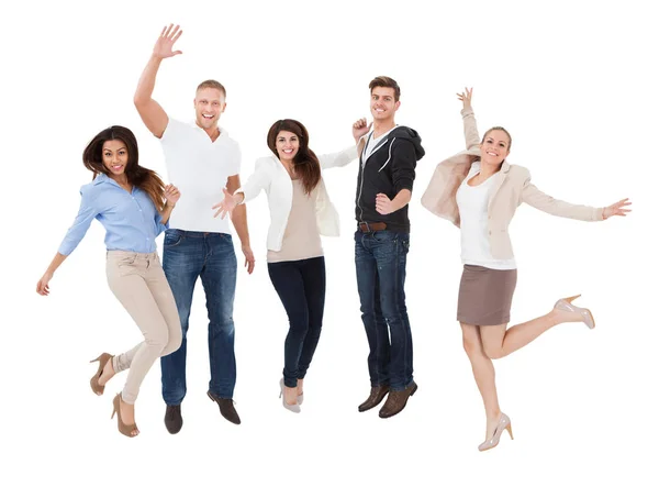 Excited Multi Racial People Cheering Front White Background — Stock Photo, Image