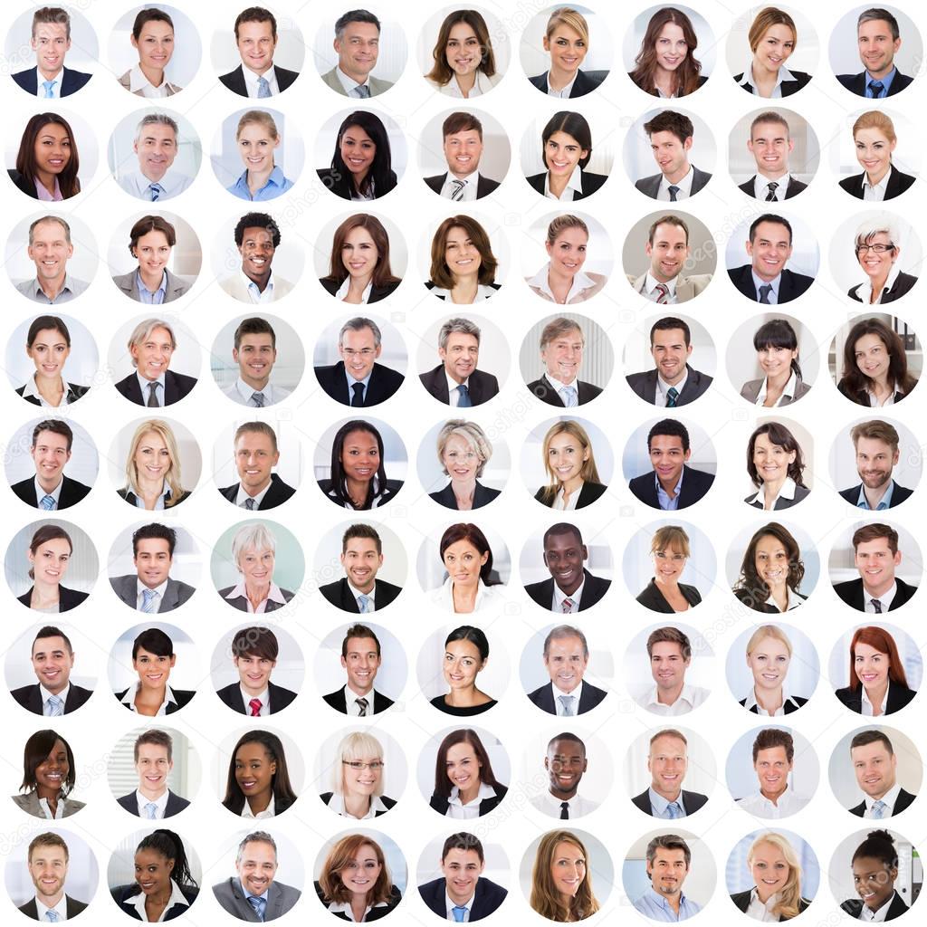 Collage Of Diverse Multi-ethnic And Mixed Age Smiling Business People. Team Diversity Concept