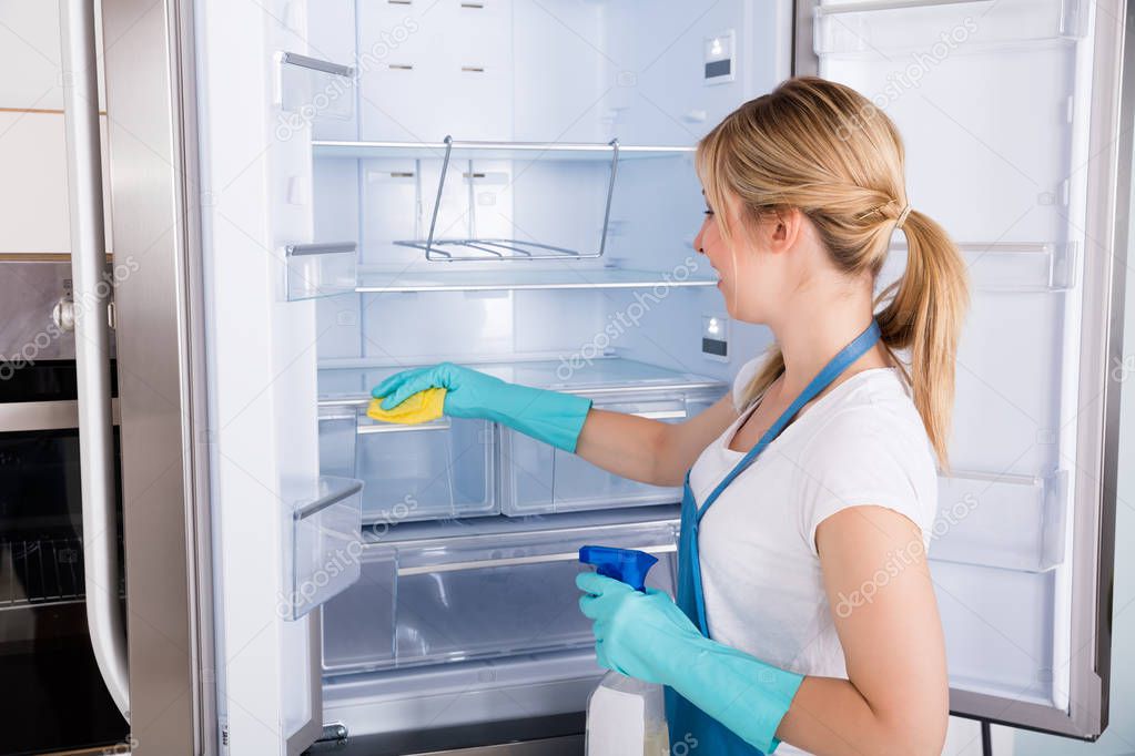 Woman Cleaning Refrigerator