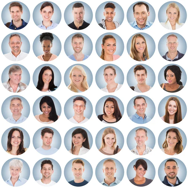 Collage Diverse Multi Étnica Mixta Edad Sonriendo Grupo Personas Sobre —  Fotos de Stock