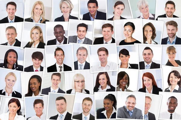 Collage Smiling Multiethnic Business People Group — Stock Photo, Image