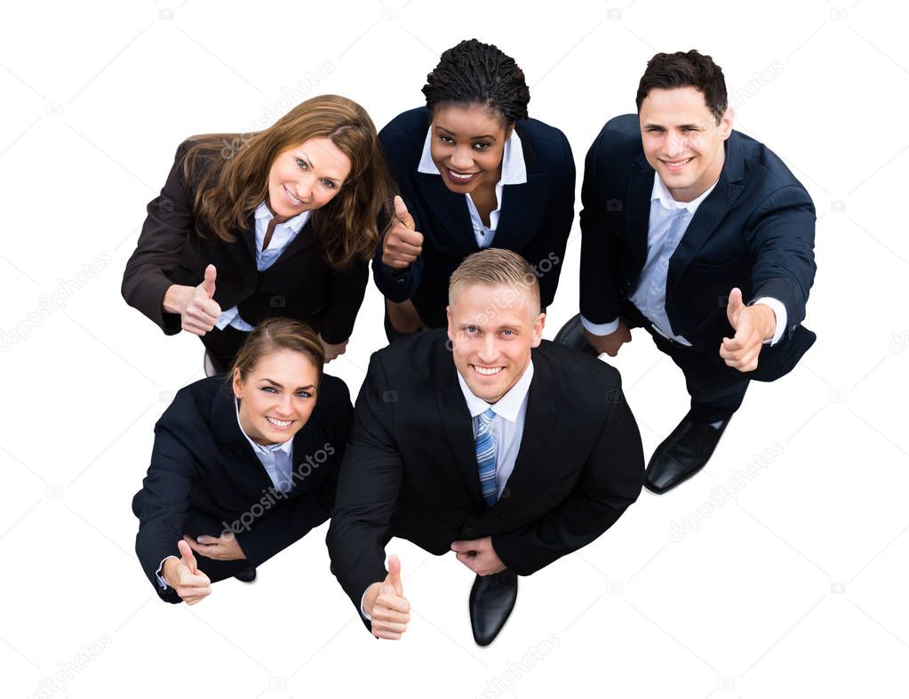 High Angle View Of A Successful Businesspeople With Different Multi Ethnicity Standing On White Background