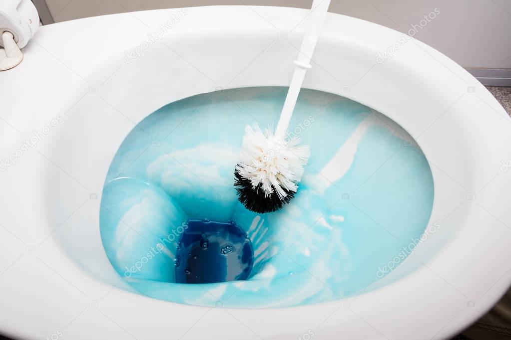 Cleaning Toilet With Scrub Brush