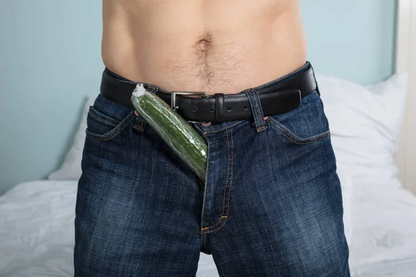 Person With Cucumber In Pants — Stock Photo, Image