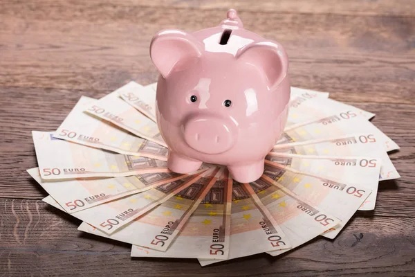 Piggybank On Euro Notes — Stock Photo, Image