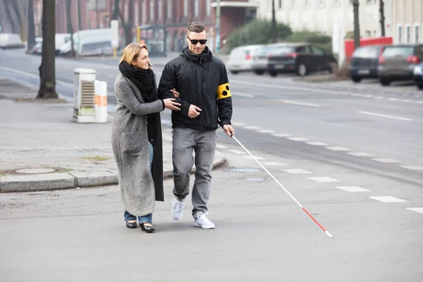 Woman Assisting Blind Man — Stock Photo, Image