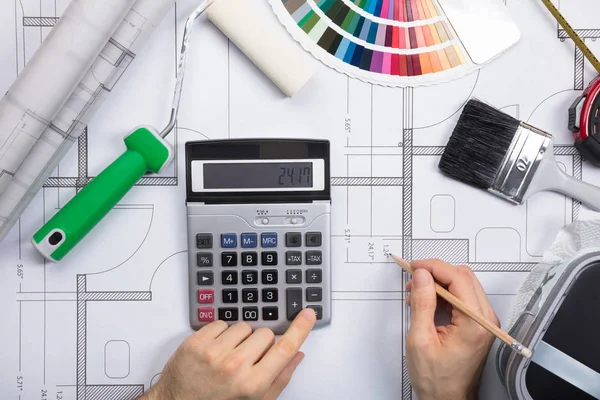 Architect Drawing Plan On Blueprint — Stock Photo, Image