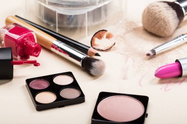 Makyaj fırça ile makyaj ürünleri