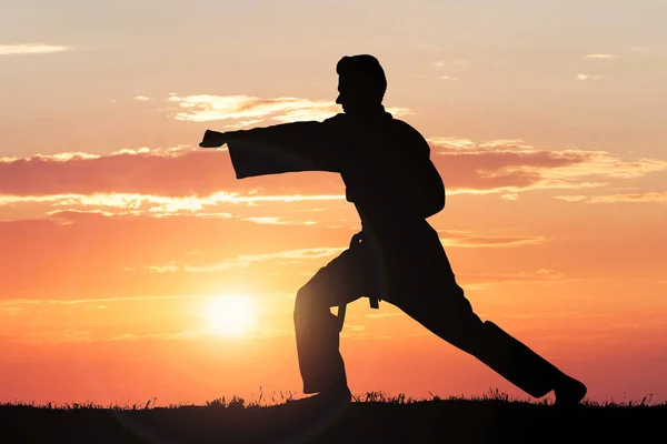 Mann praktiziert Karate — Stockfoto