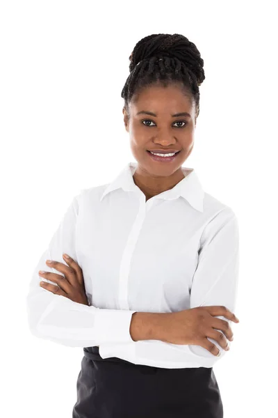 Portret van gelukkig Afrikaanse gastvrouw — Stockfoto