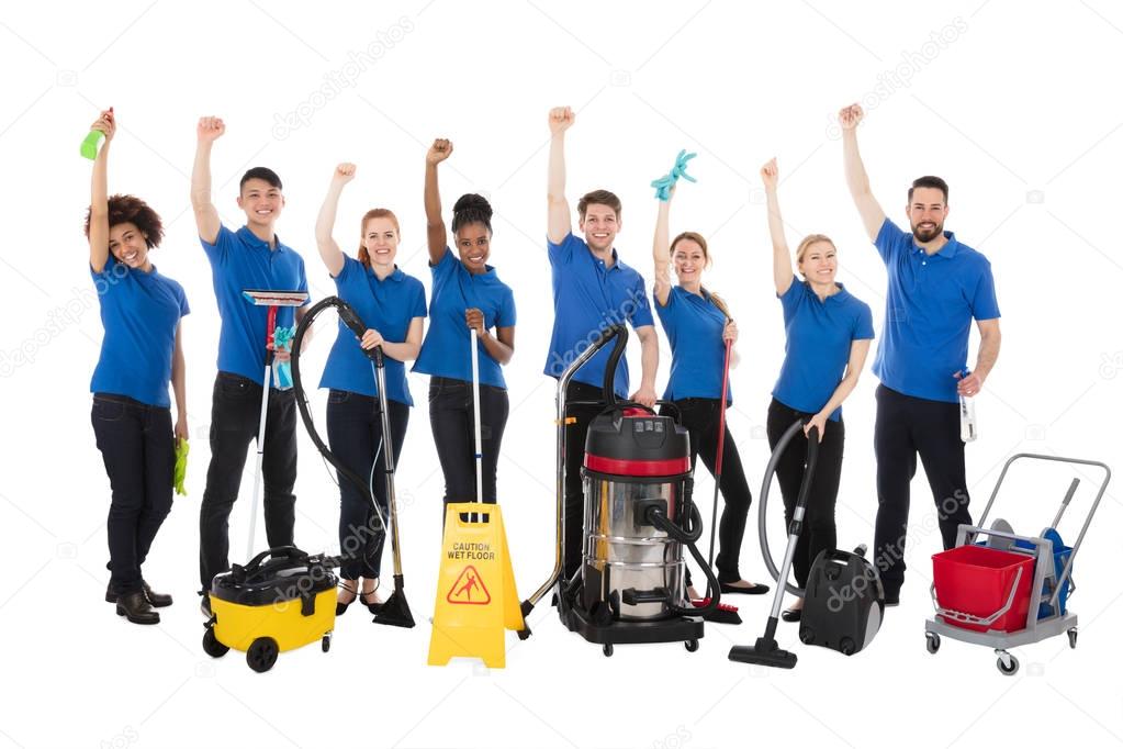 Janitors With Cleaning Equipment