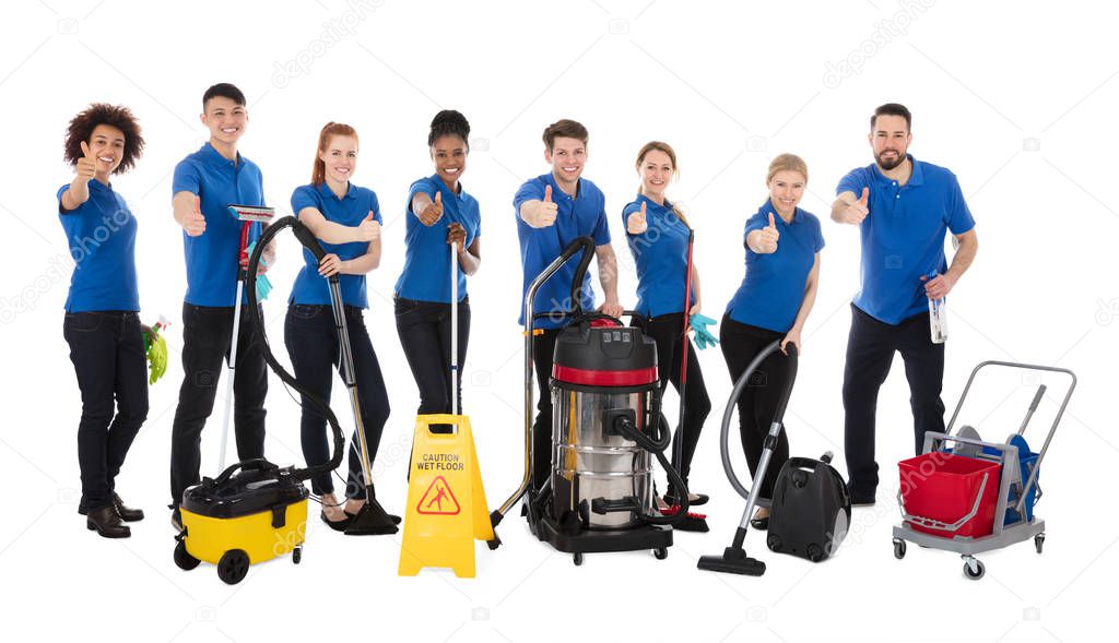 Smiling Multiracial Janitors 