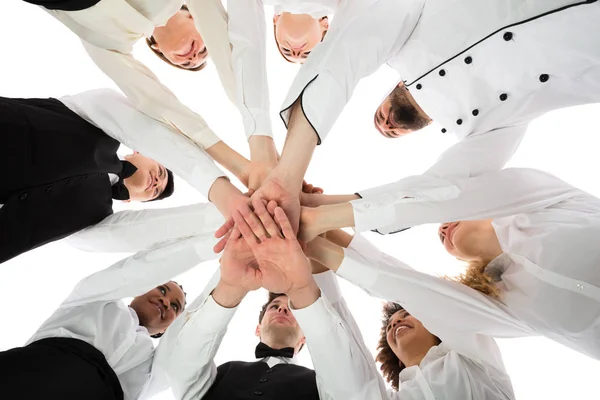 Restaurant Staff Stacking Hands — Stock Photo, Image