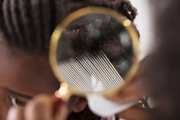 Dermatologist Looking At Patient's Hair — Stock Photo, Image