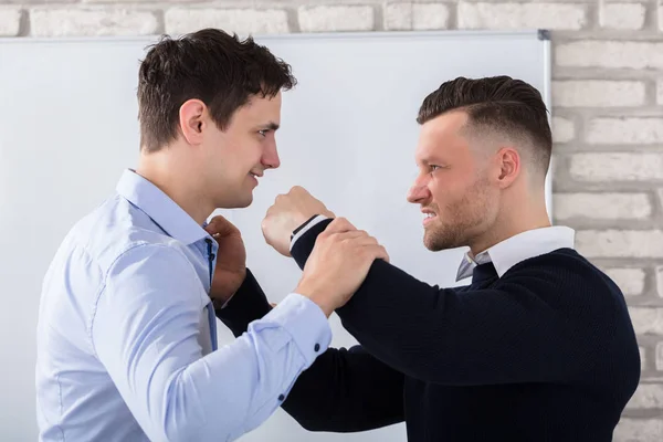 Close Aggressive Businessman Fighting His Coworker Office — Stock Photo, Image