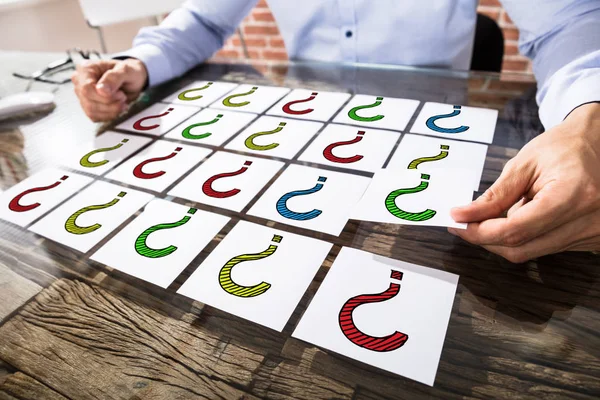 Businessman Holding Question Mark — Stock Photo, Image