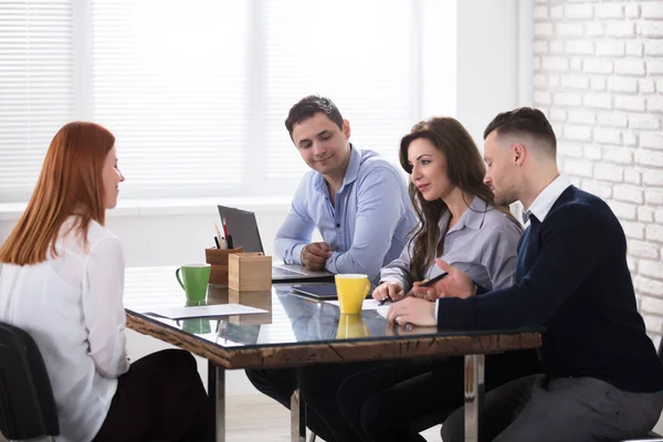 Happy Woman Job Interview Office — Stock Photo, Image