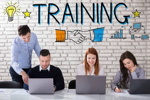 Young Attractive Businessman Giving Training His Coworker Office — Stock Photo, Image