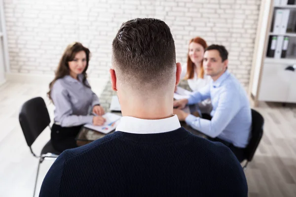 Rear View Businessman Giving Presentation His Employee Office — Stock Photo, Image