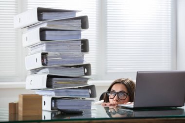 Klasörleri yığını bakan işkadını 