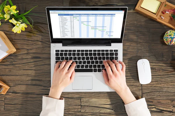 Unternehmer analysiert Gantt-Diagramm — Stockfoto