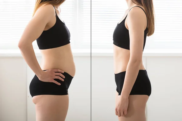 Mujer gorda y delgada — Foto de Stock