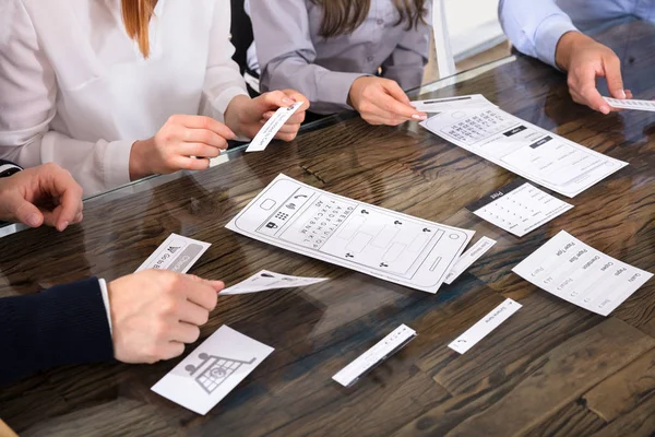 Designers Developing Mobile Application Paper Desk — Stock Photo, Image