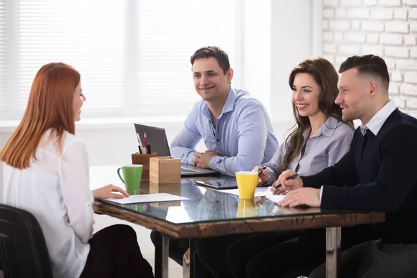 Happy Woman Job Interview Office — Stock Photo, Image