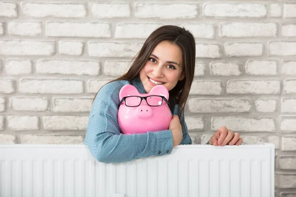 Woman Holding Piggy Bank — Stock Photo, Image