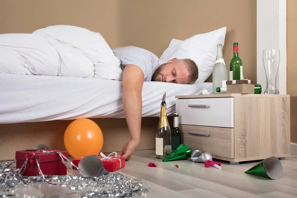 Tired Man Lying On Bed — Stock Photo, Image