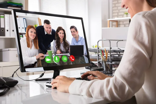 Businesswoman Videoconferencing On Computer — Stock Photo, Image