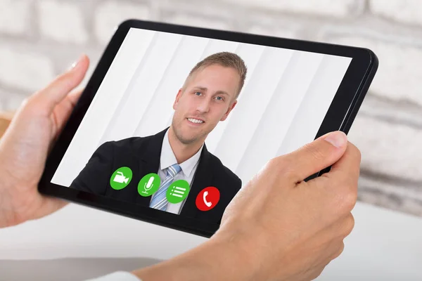 Businessperson Videoconferencing On Digital Tablet — Stock Photo, Image