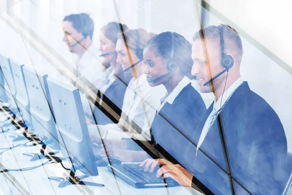 Male Female Customer Service Representatives Working Desk Seen Glass — Stock Photo, Image