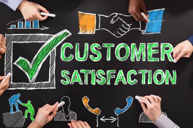 Müşteri memnuniyeti çizim insanlar kavramı yazı tahtası üzerinde anket