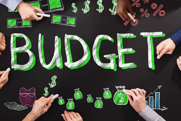 People Drawing Budget Finance Concept Blackboard — Stock Photo, Image