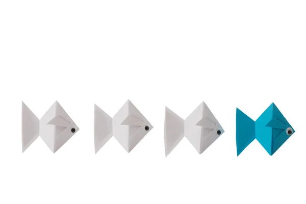 Origami papier vissen In lijn — Stockfoto