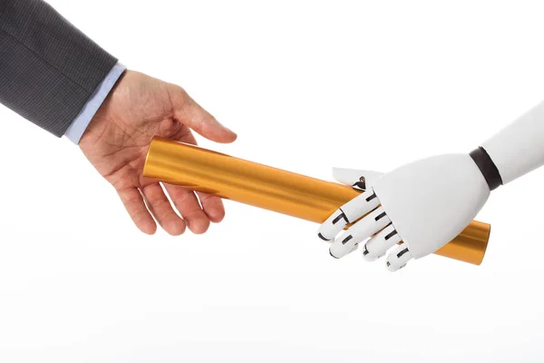 Robot Giving Baton To Businessperson — Stock Photo, Image