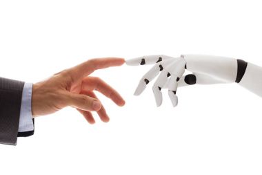 Robot parmağı dokunmadan işadamının parmak