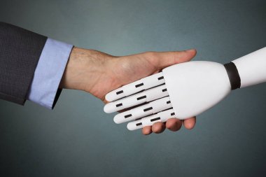 İşadamı ve el sallayarak Robot