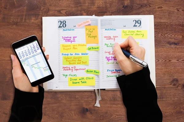 Ondernemer schema van het schrijven In dagboek — Stockfoto