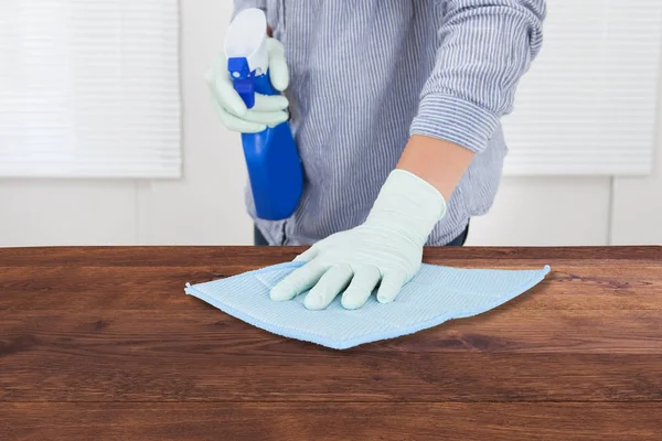 Janitor Cleaning Desk With Rag — Stock Photo, Image