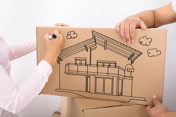 Woman Drawing New House — Stock Photo, Image
