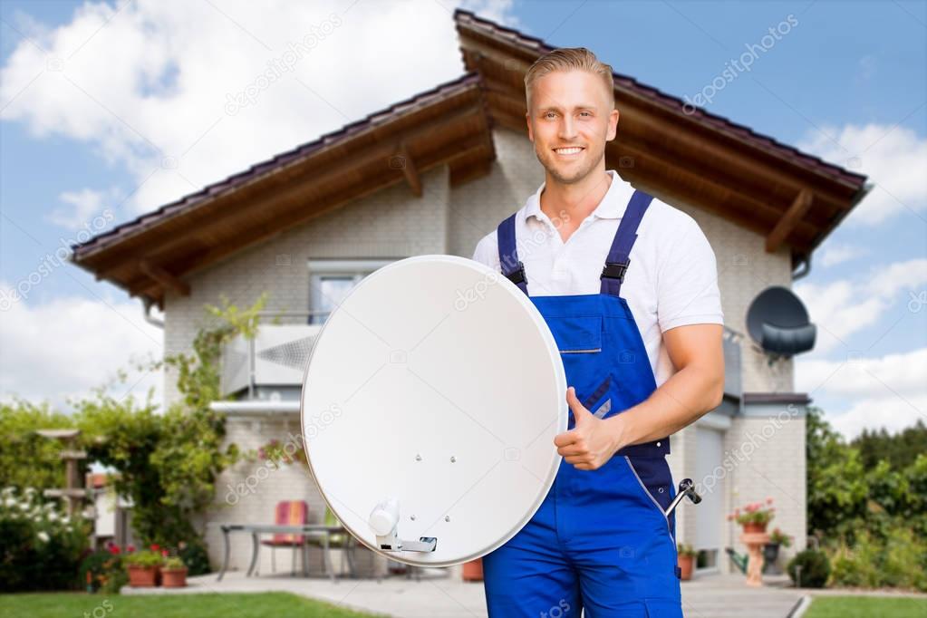 Man Holding Satellite Dish 