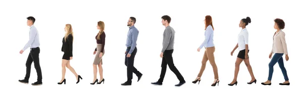 Empresários caminhando em uma linha — Fotografia de Stock