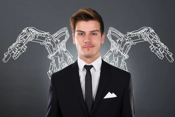 Empresario con brazos robóticos — Foto de Stock