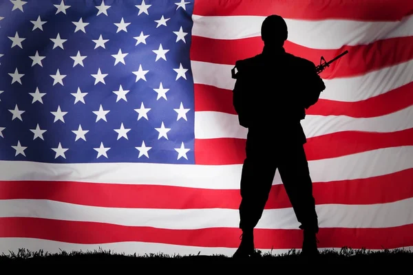 Soldier Against Us Flag Background — Stock Photo, Image