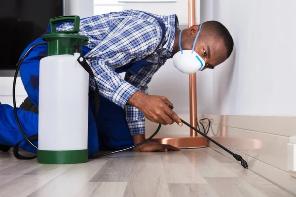 Arbeiter versprüht Pestizid — Stockfoto