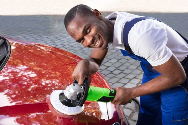 Man Polishing Car — Stock Photo, Image