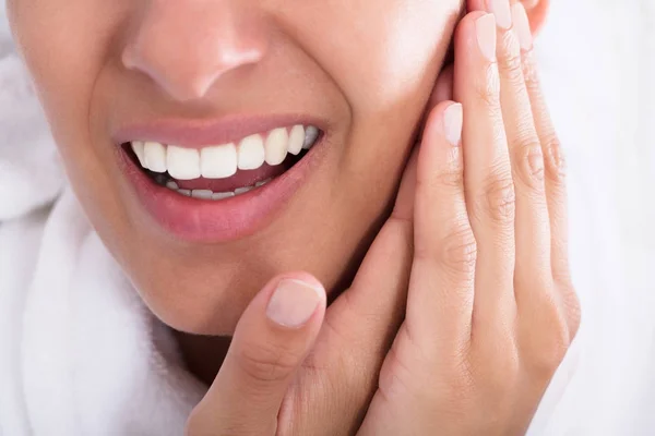 Young Woman Holding Toothache — Stock Photo, Image