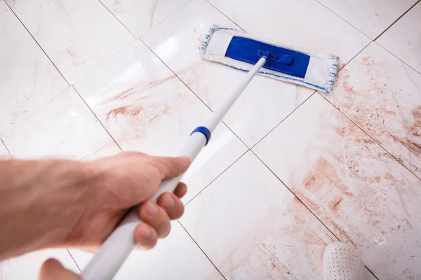 Person Mopping Dirty Kitchen Floor — Stock Photo, Image
